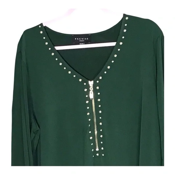 Green Studded Women's Top by Premise size 1X - Picture 3 of 4
